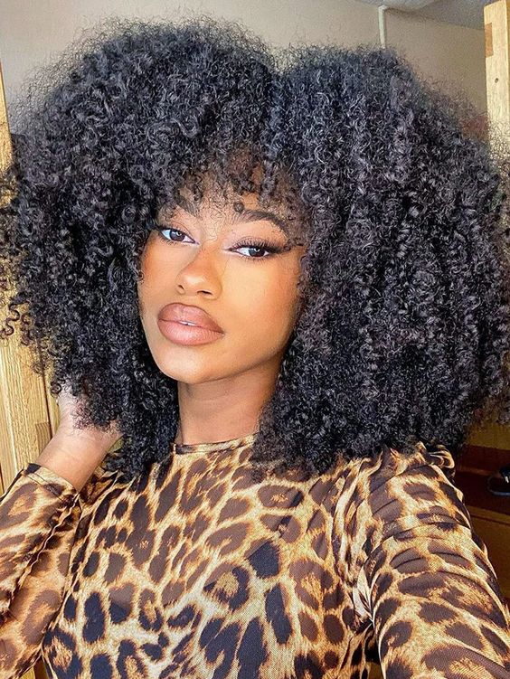 Perruque  Afro Kinky Curly Avec Frange Pré Customisée