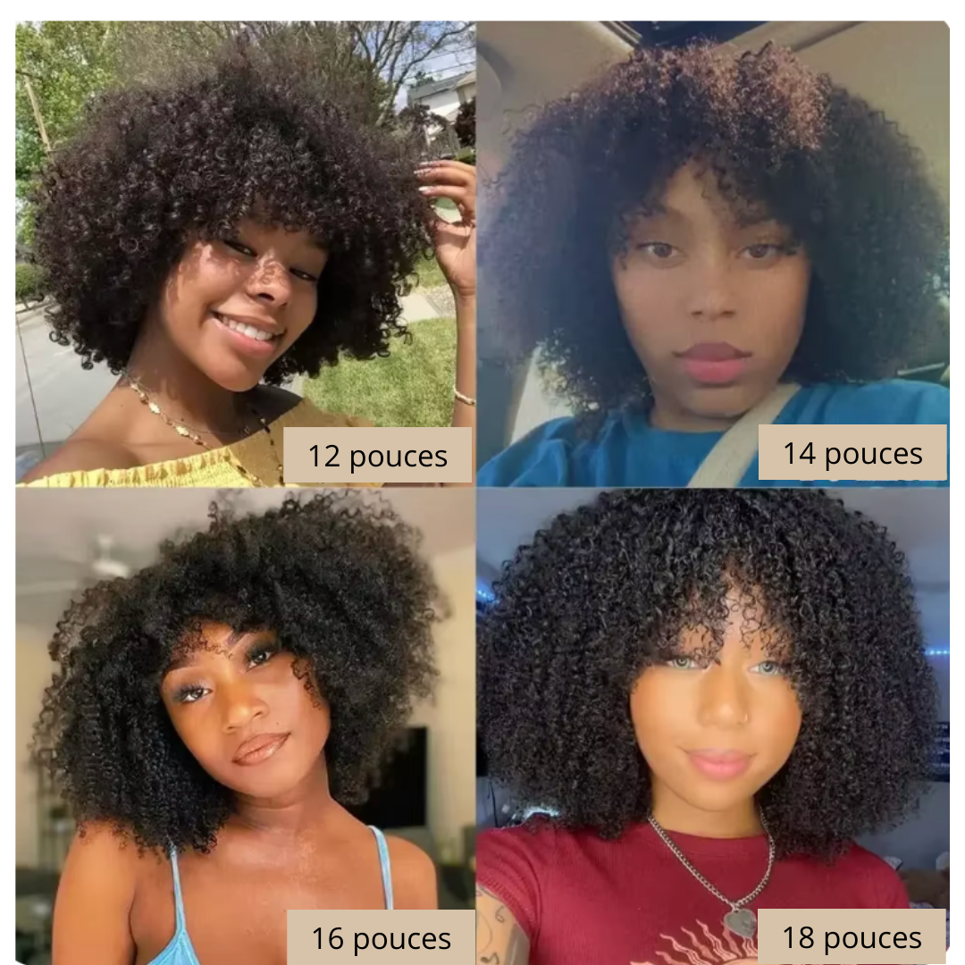 Perruque  Afro Kinky Curly Avec Frange Pré Customisée